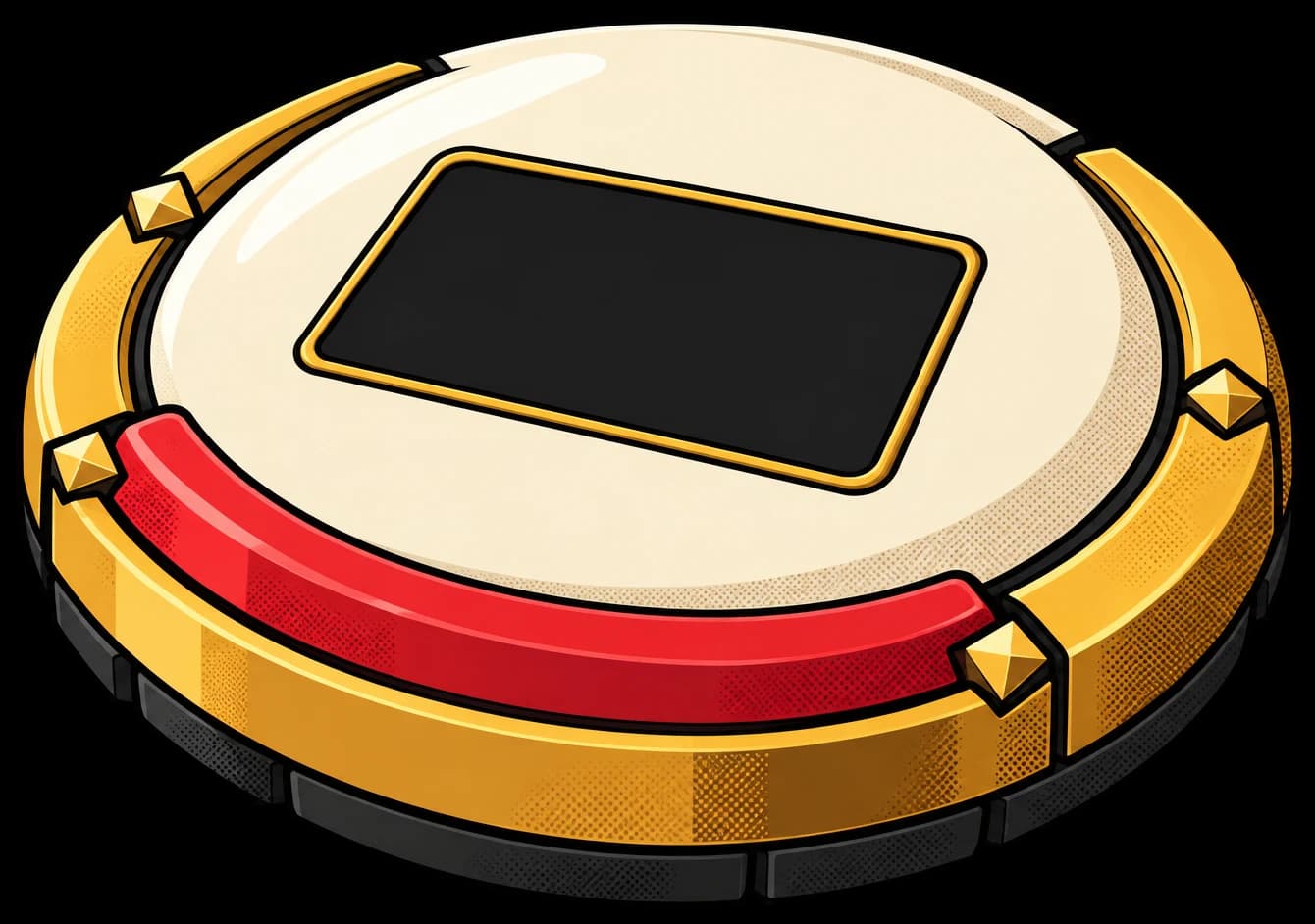 NICKEL, the robot vacuum of CLEAN BREAK: gold ring, red bumper, LED face